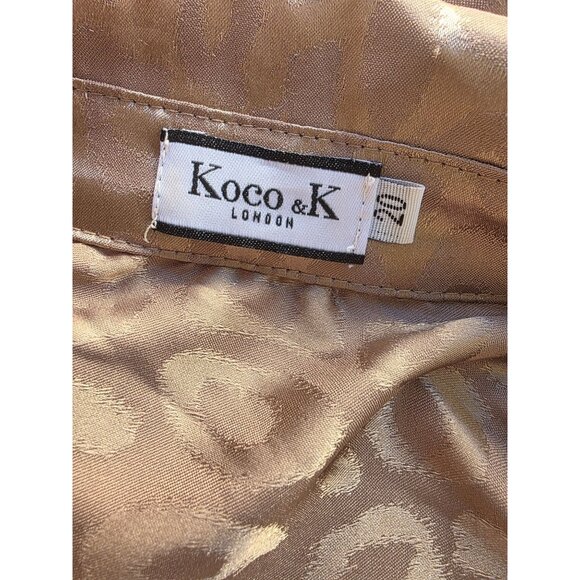 Koco & K London Y2K Leopard Jacquard Satin Blouse UK 20 US XL Taupe Gold Btn Up - Picture 3 of 11